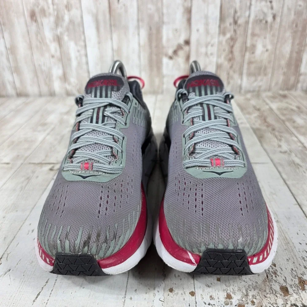 Hoka One One Clifton 5 Wide Mens 6.5 Grey Red Running Shoes 1093758 AMTL